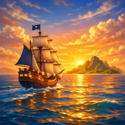 Voilier pirate au coucher du soleil